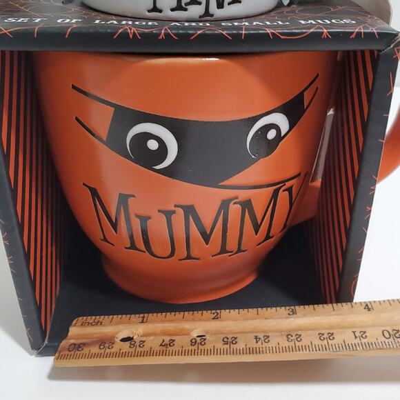 Halloween Mummy & Mini Mug Set Coffee Tea Cup Orange White Holiday Gift New - Picture 7 of 12